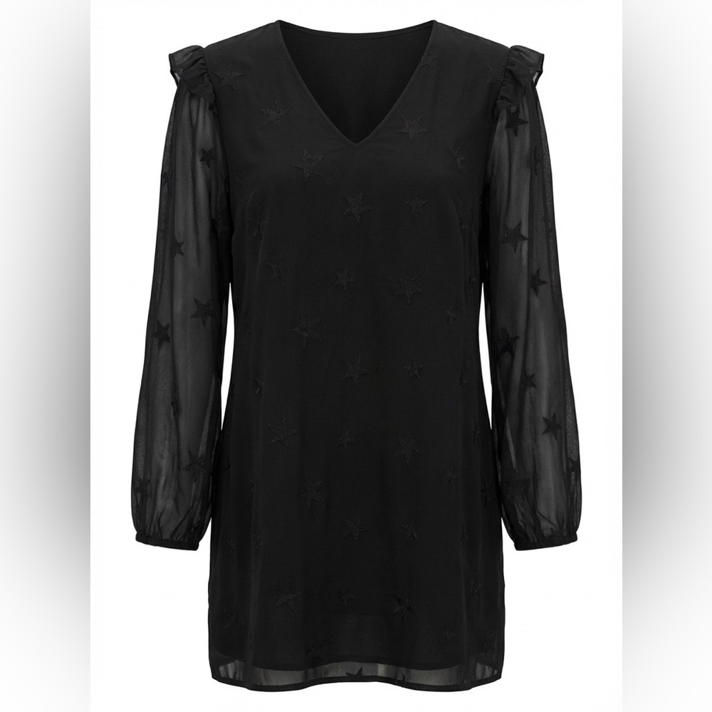 Michael Stars Black Star Embroidered Sheer Sleeve Shift Dress XS